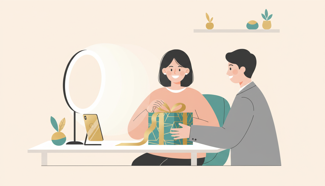 ギフティングのイメージ画像（企業からインフルエンサーへ商品が届く場面）