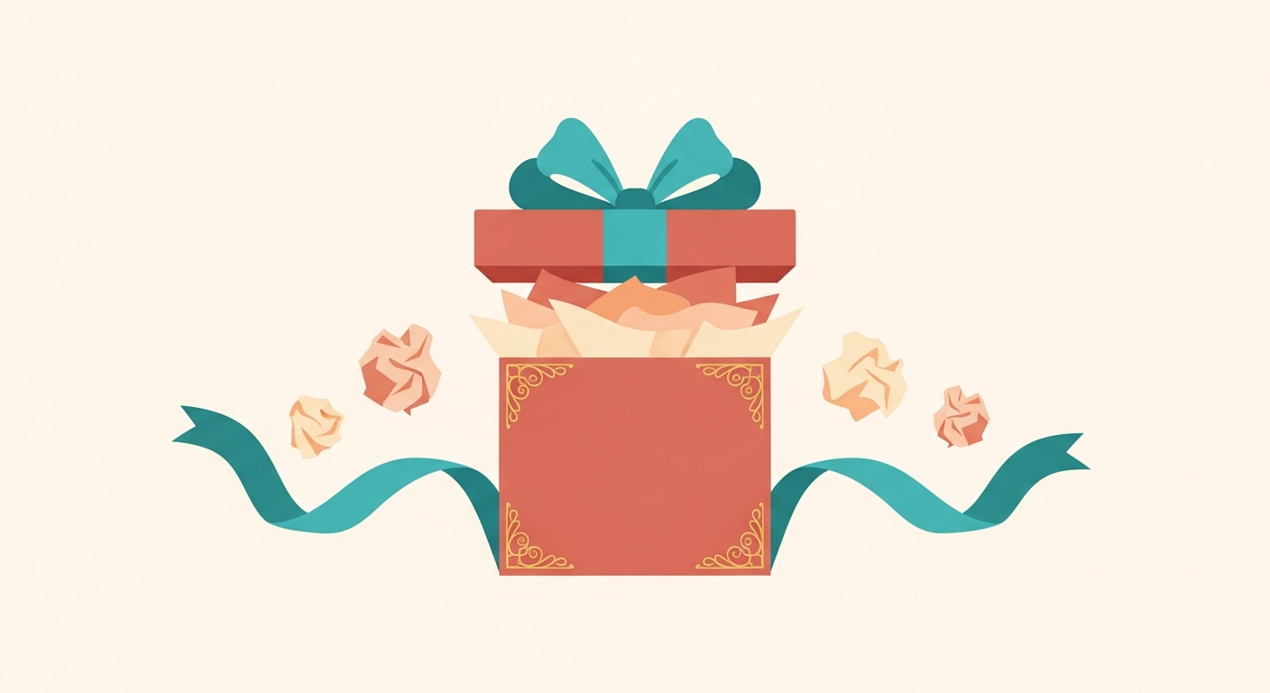 丁寧に梱包されたギフティングBOXの開封イメージ写真