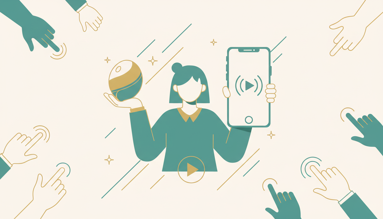 ライブコマースでのインフルエンサーの商品紹介と視聴者との相互作用を表現するイメージ画像