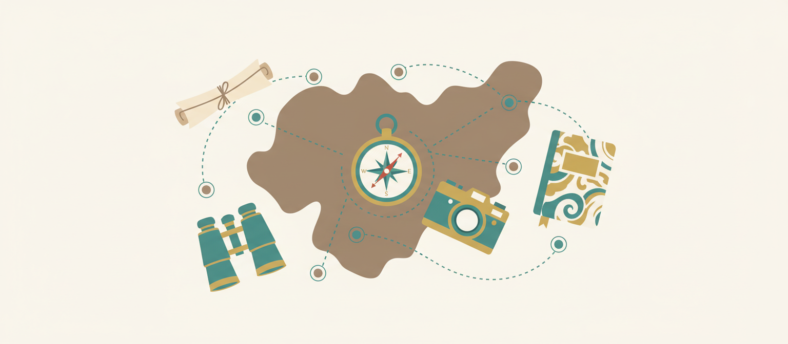 完璧に設計された旅のしおりと撮影スポットのマップのイメージ